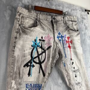 Smoke Rise Men’s 40x32 Distressed Graffiti Jeans Paint Splatter Streetwear‎